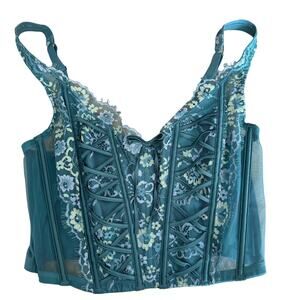 Victoria's Secret Dream Angels Unlined Lace Corset Top Floral Teal M-DD